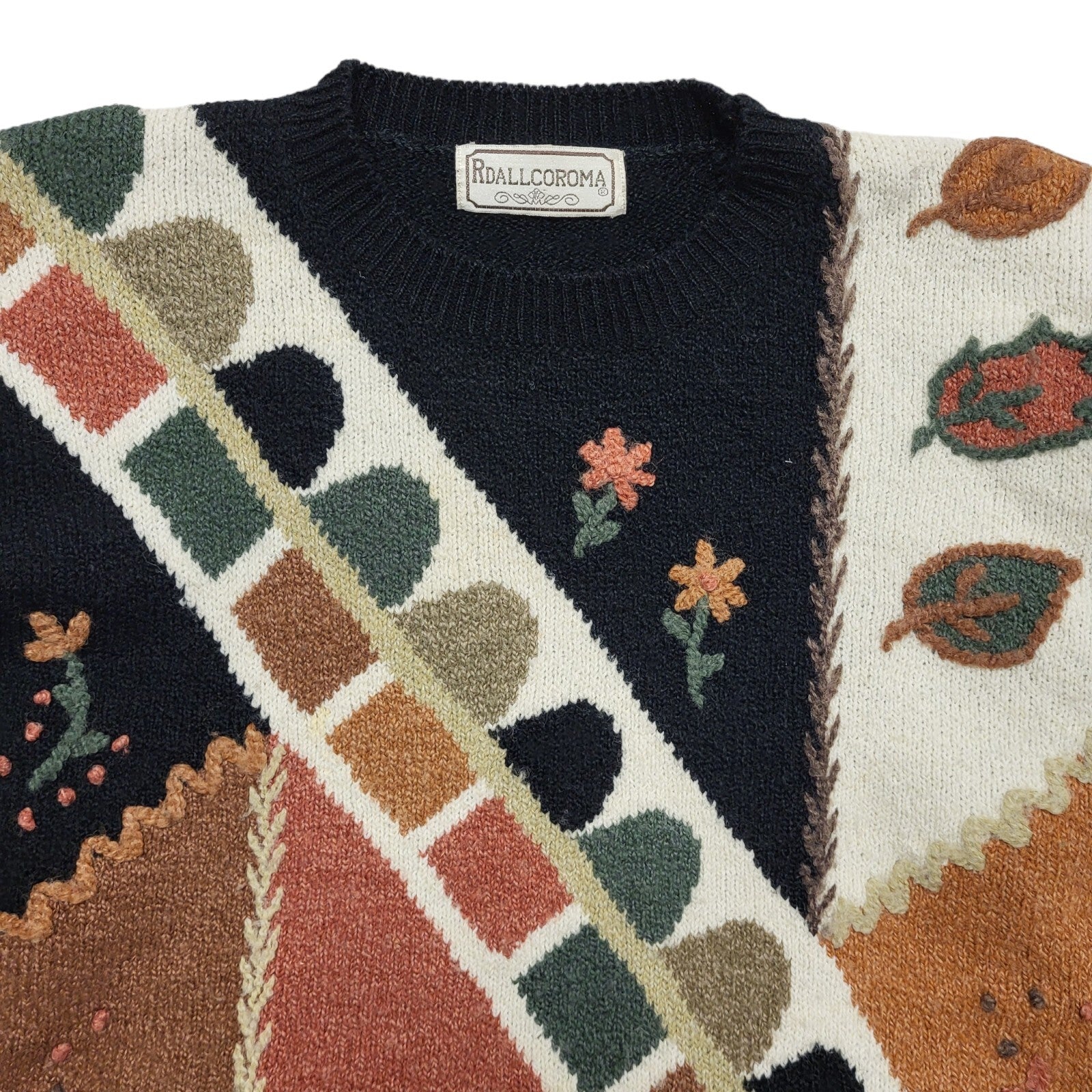 Rdallcoroma Vintage 80's Black,Brown & Cream Jumper Womens UK Size 14