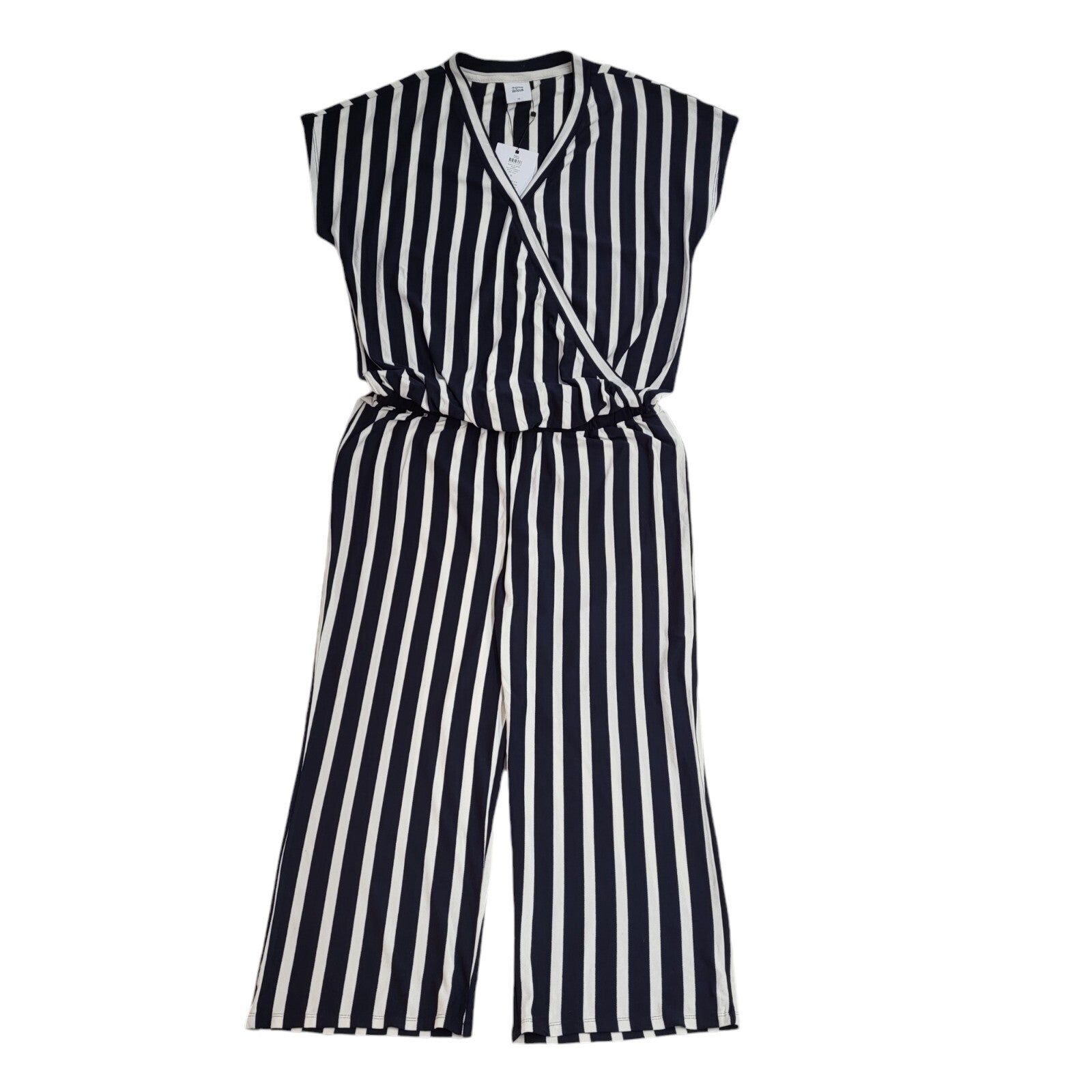 Mama-Licious Navy Blue & White Striped Becky Jumpsuit BNWT Women's XL W32 L30