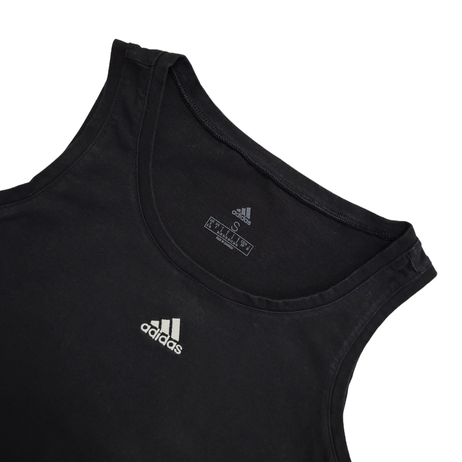 Adidas Vintage Y2K Black Cropped Sports Sleeveless Tank Top Womens UK Size S
