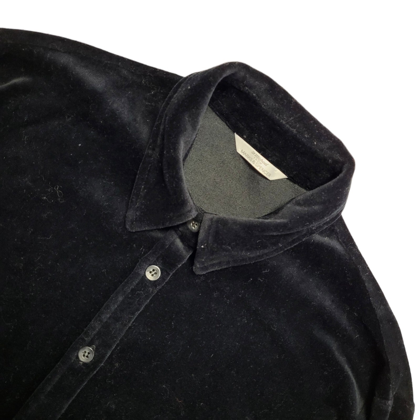 Marks and Spencer 90s Vintage Black Velour Long Sleeve Shirt Womens Size 10