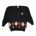 Glenmuir 90's Jumper Black Irish Stout Argyle V-Neck Long Sleeve Mens UK XL