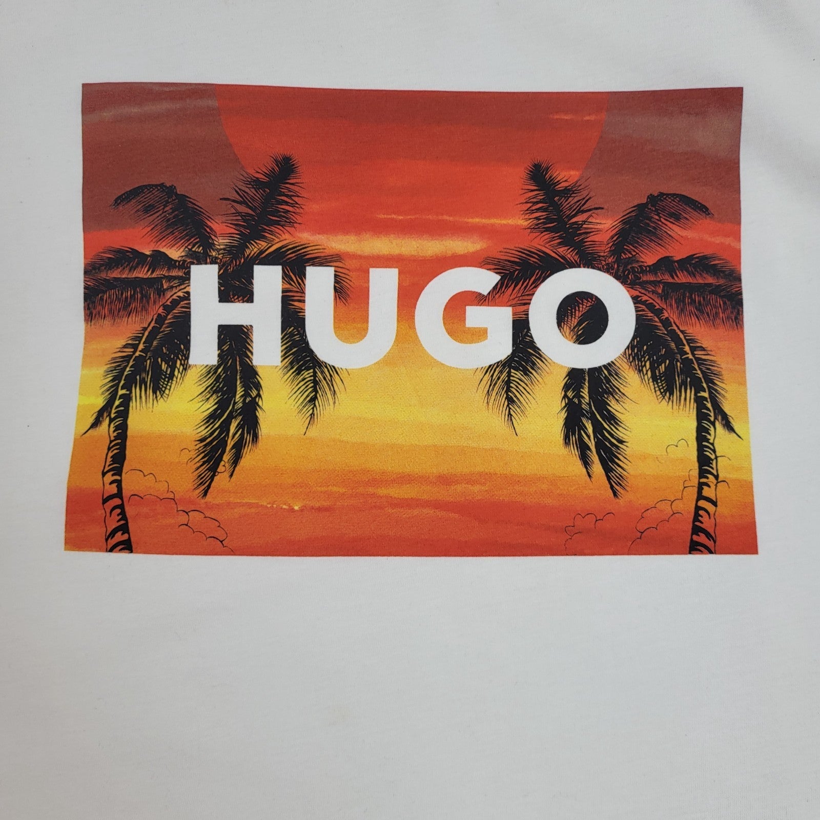 Hugo Boss White Y2k Cotton Palm Trees Double Stitch T-Shirt Uk Men's Size XS