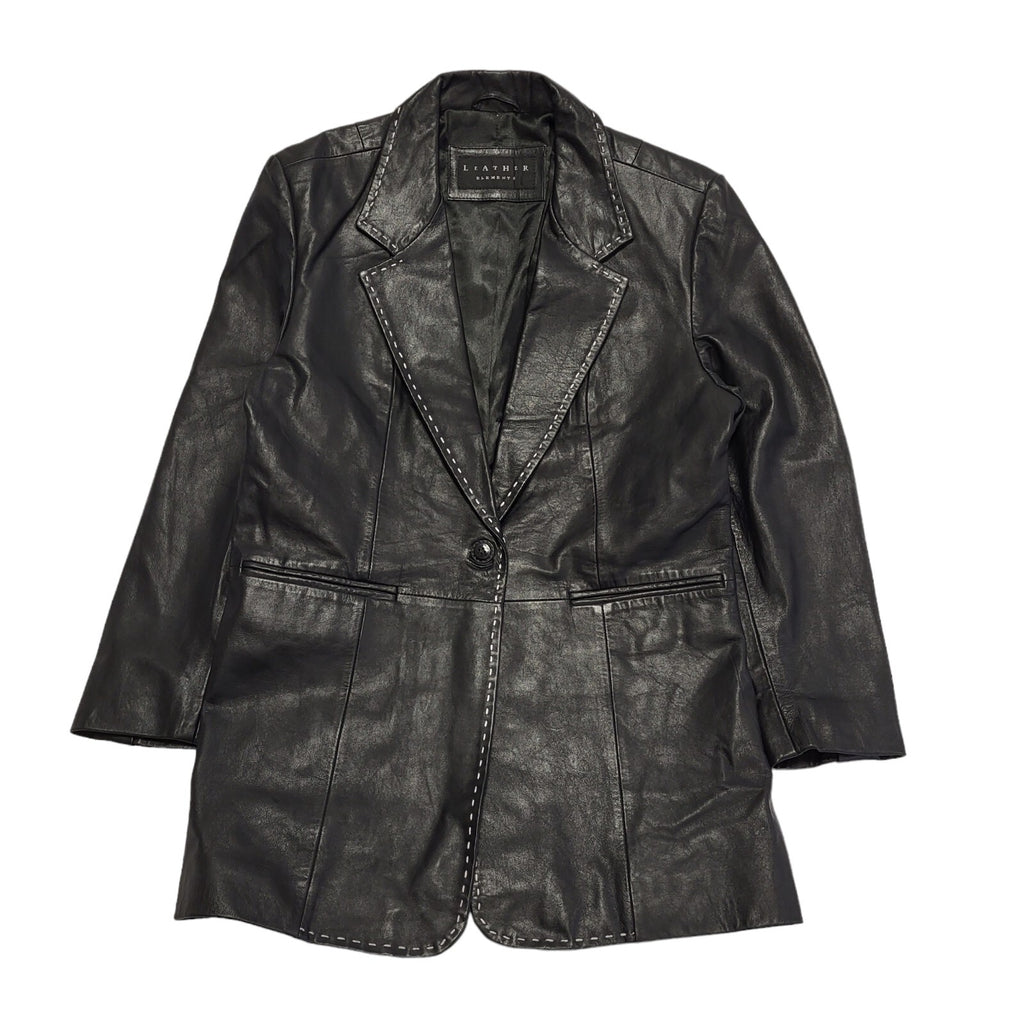 Leather Elements 90s Vintage Black Leather Button Jacket Uk Women's Size Medium