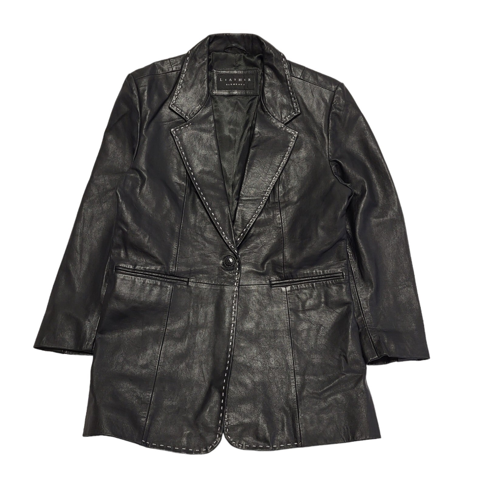 Leather Elements 90s Vintage Black Leather Button Jacket Uk Women's Size Medium