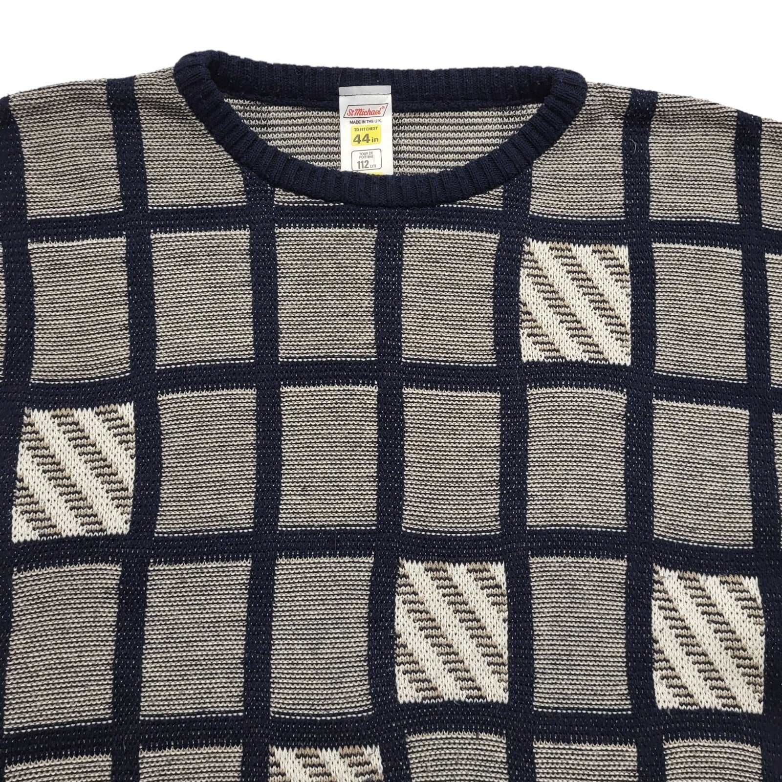 St Michael Vintage 80's Blue & White Round Neck Jumper Mens UK XL
