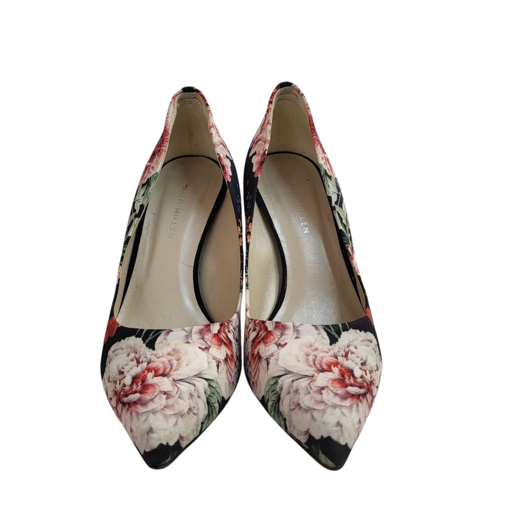 Karen Millen Black Pink Slip-On Floral Heel Shoes Uk Women's Size 5 (38)