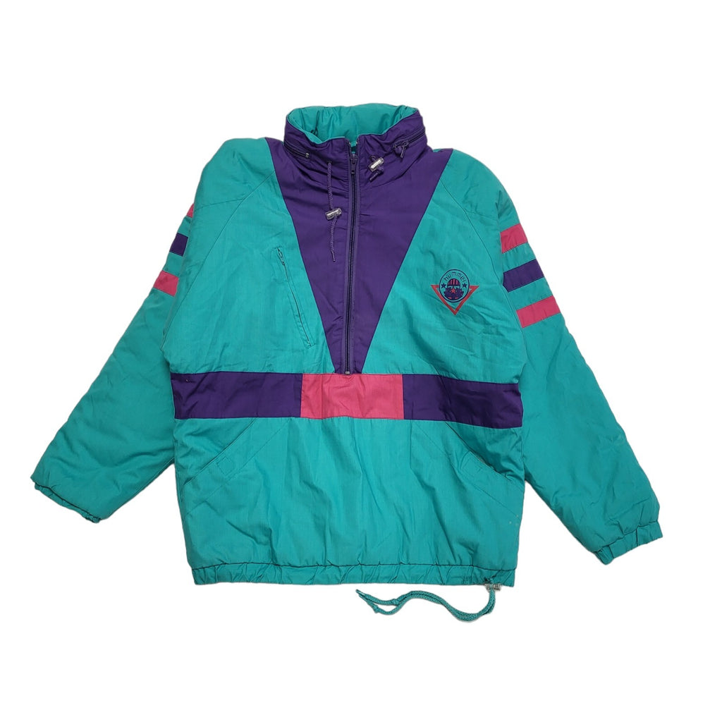 Humme Green & Purple 80s Vintage Pullover Shell Jacket Uk Women's Size Small
