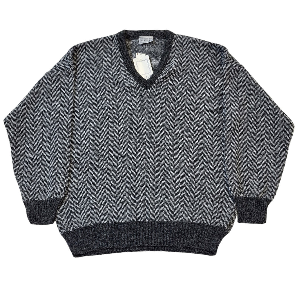Nico 90s Vintage Grey Herringbone V-Neck Acrylic Men's Size L BNWT