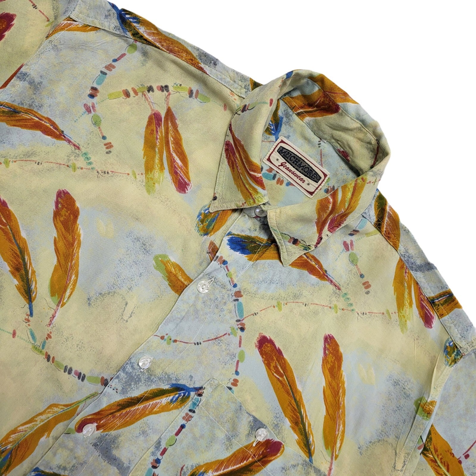 Much More 90's Yellow & Blue Abstract Short Sleeve Retro Shirt Men's UK Size M/L