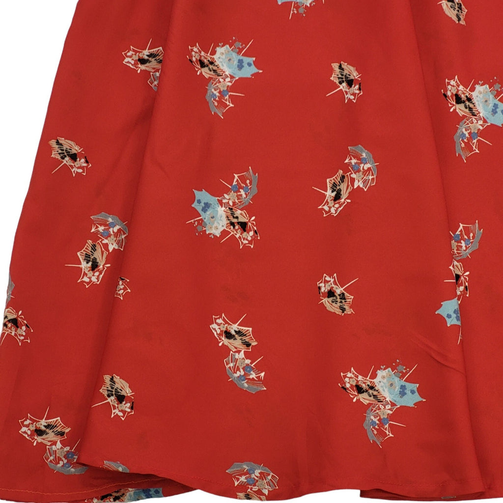 70s Vintage Red Novelty Print Umbrella Buttoned Mini Dress Women's Size 14/16