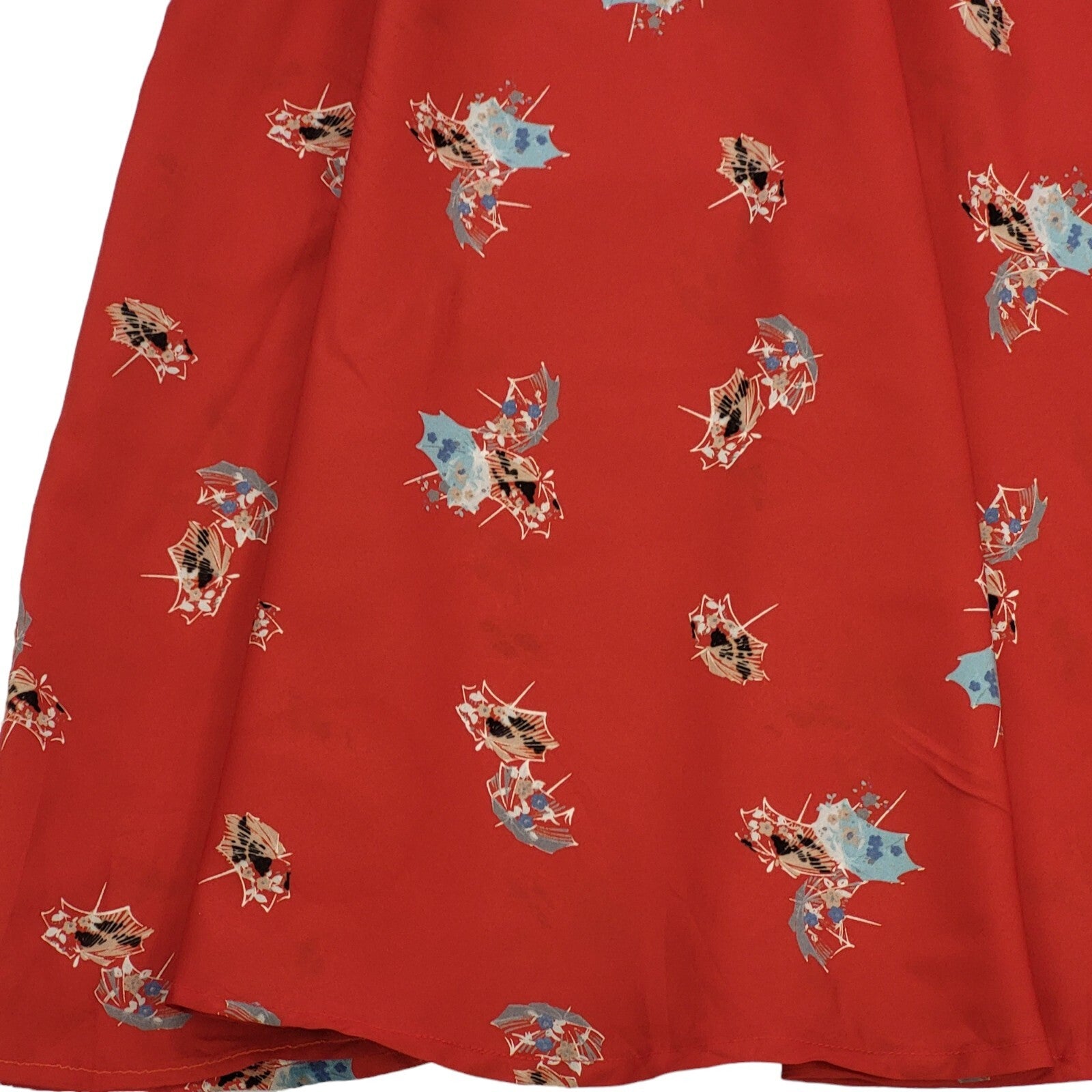 70s Vintage Red Novelty Print Umbrella Buttoned Mini Dress Women's Size 14/16