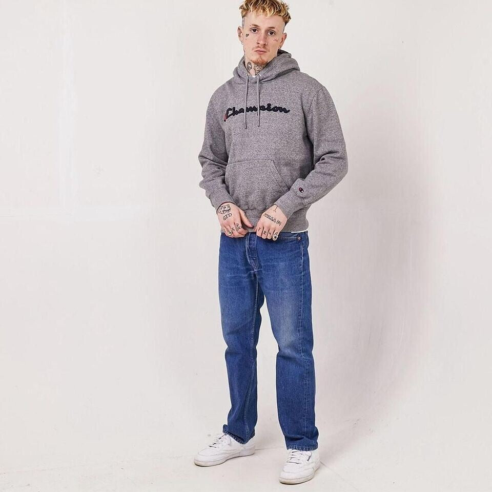 Champion Y2K Grey Short Sweatshirt Pullover Hoodie Uk Men' Size Large