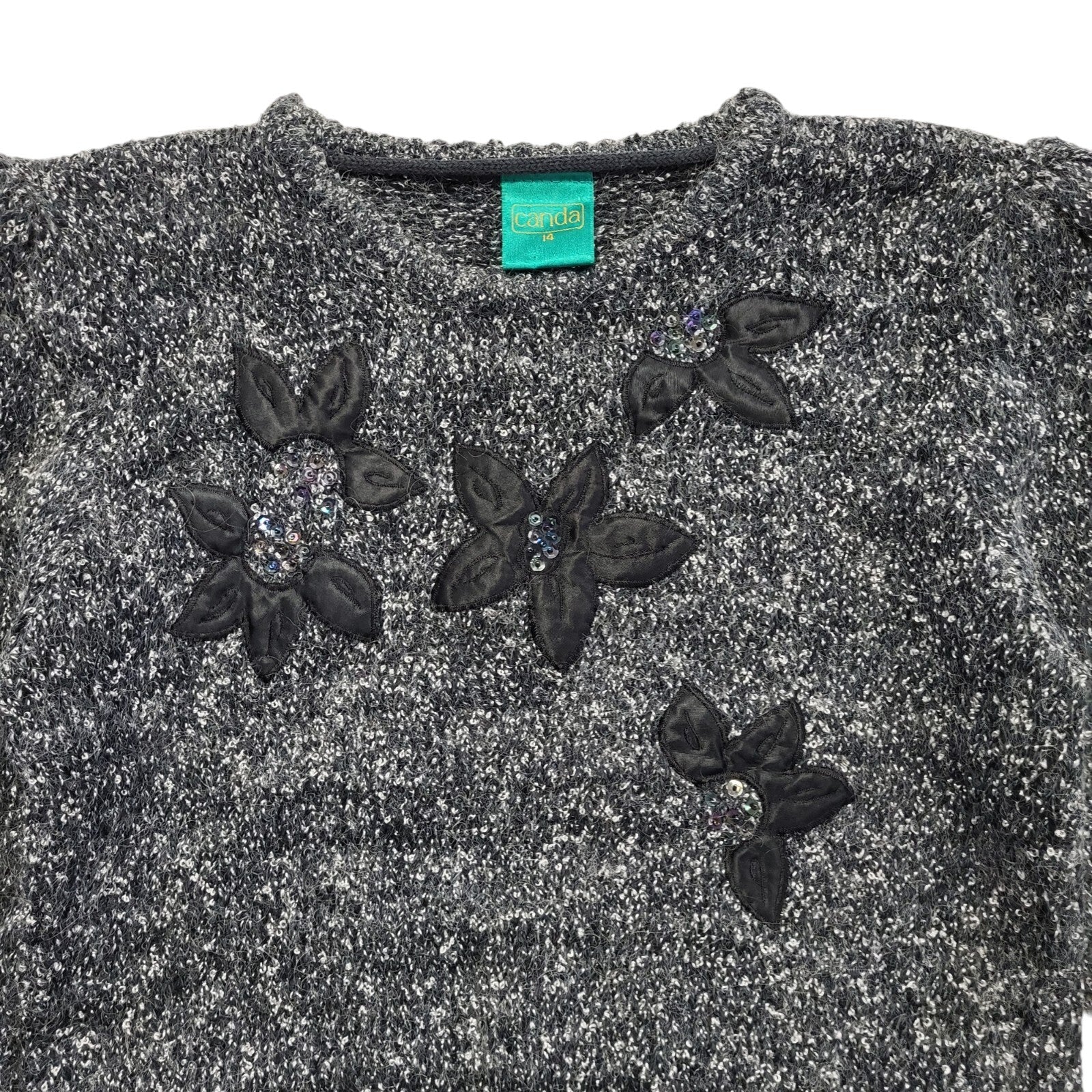 Canda Grey Vintage 80's Floral Jumper Uk Women's Size 14