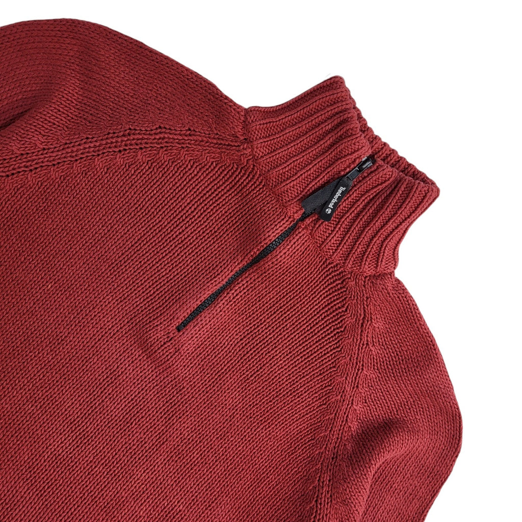 Timberland Y2K Red 1/4 Zip High Neck Long Sleeve Jumper Men's UK Size L