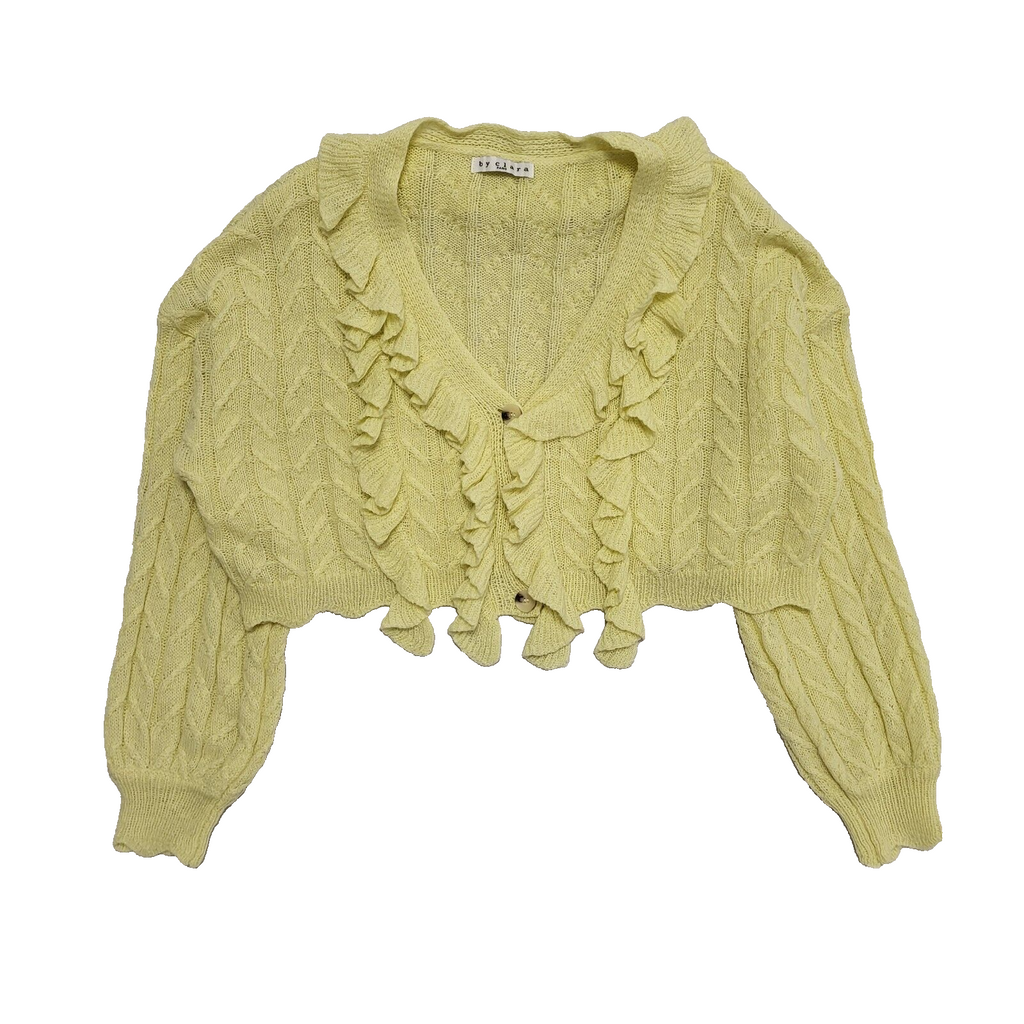Clara Vintage 90's Yellow Cropped Ruffle Button Up Cardigan UK Womens Size 20