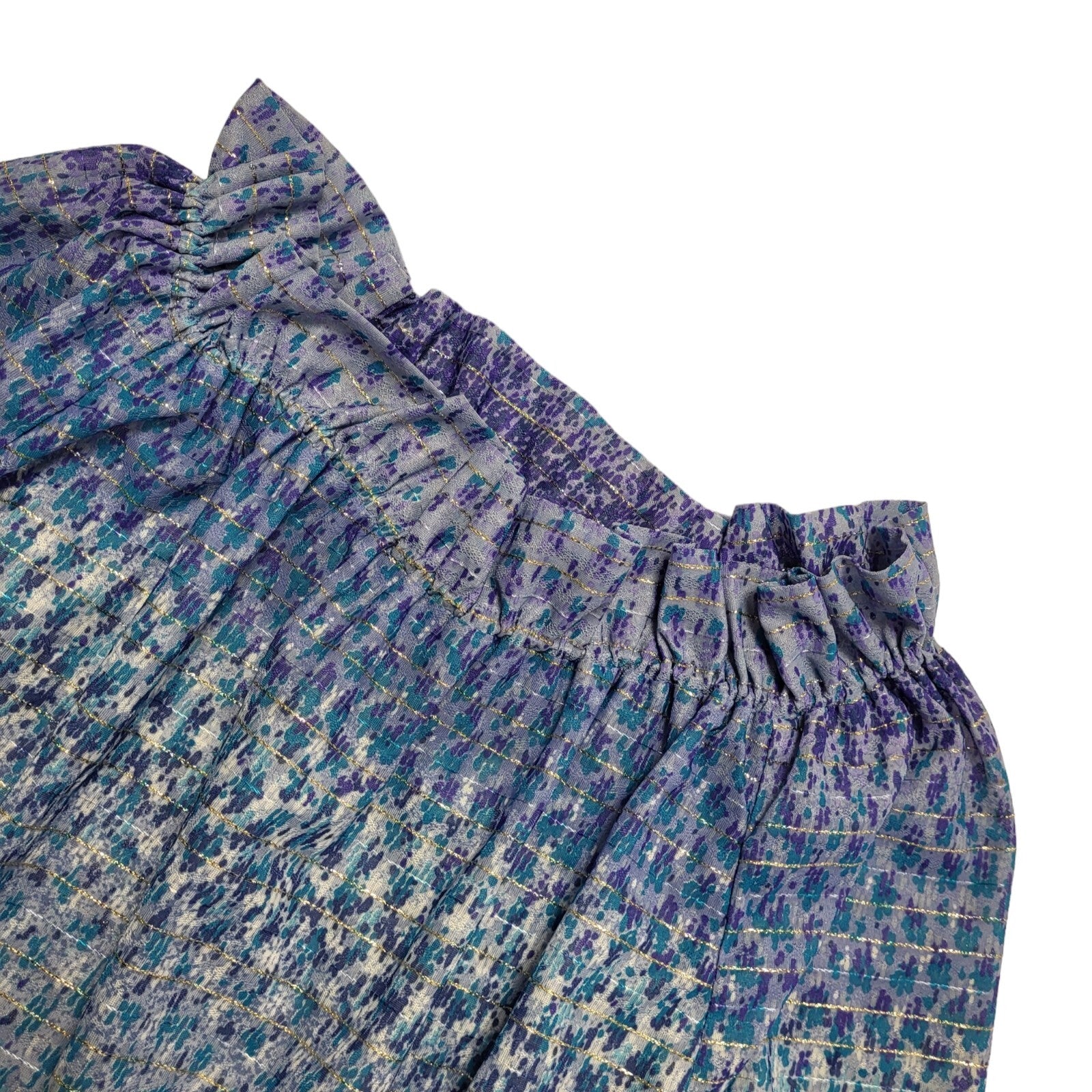 70s Vintage Blue Sparkly Striped Off Shoulder A-Line Daywear Dress Women's 12-14