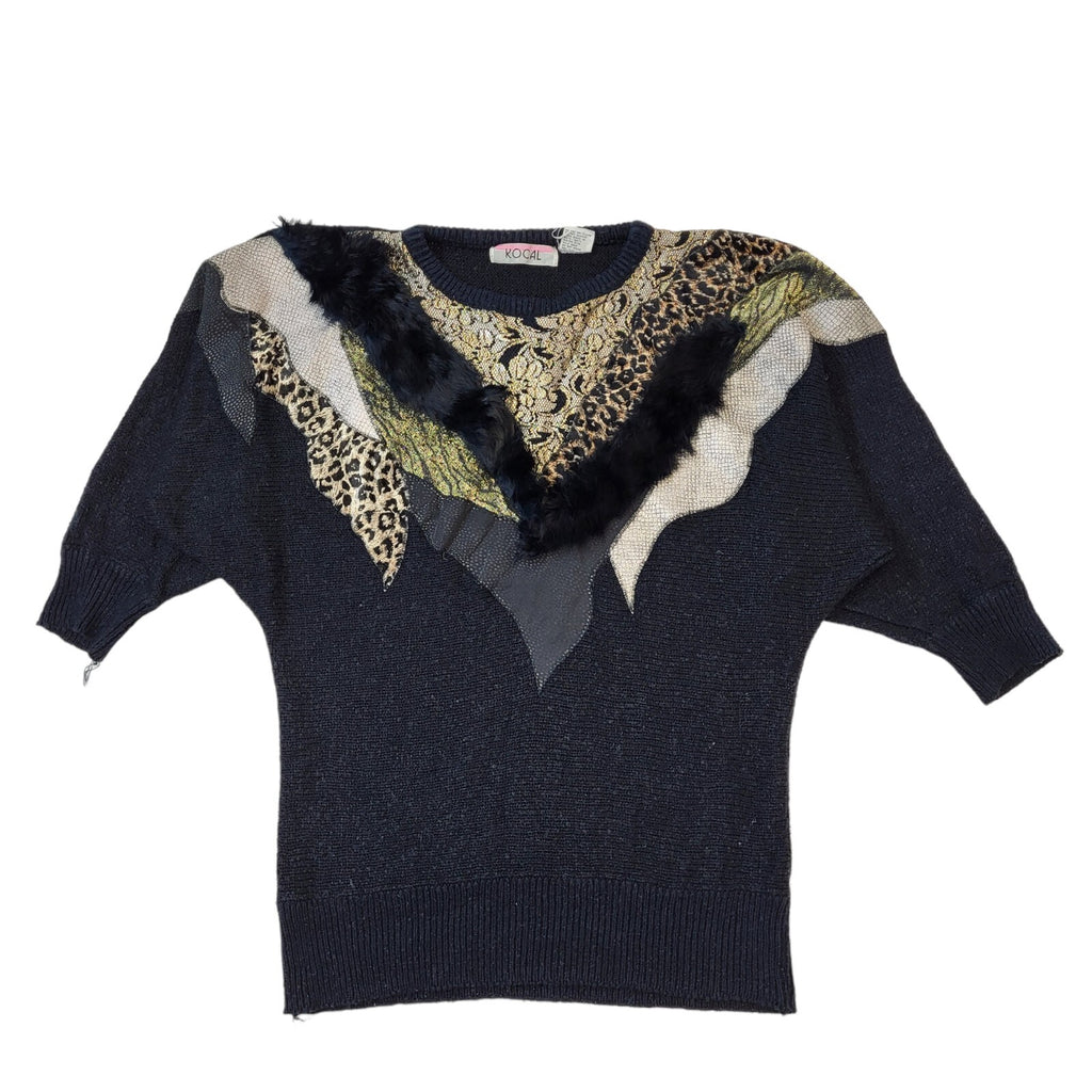 Kocal 80s Vintage Black & Gold Acrylic Jumper Women's Size S Eu 36
