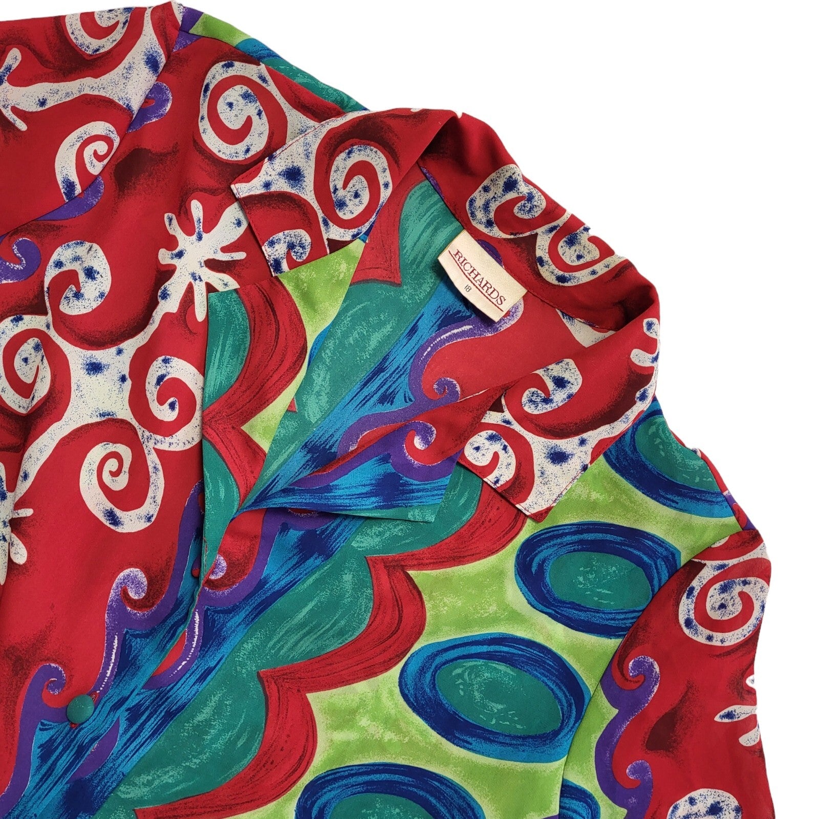 Richards Vintage 90's Multicoloured Button Up Short Sleeve Womens Shirt Size 18