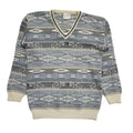 Menswear Vintage 80's Blue & White V-Neck Jumper Mens UK M
