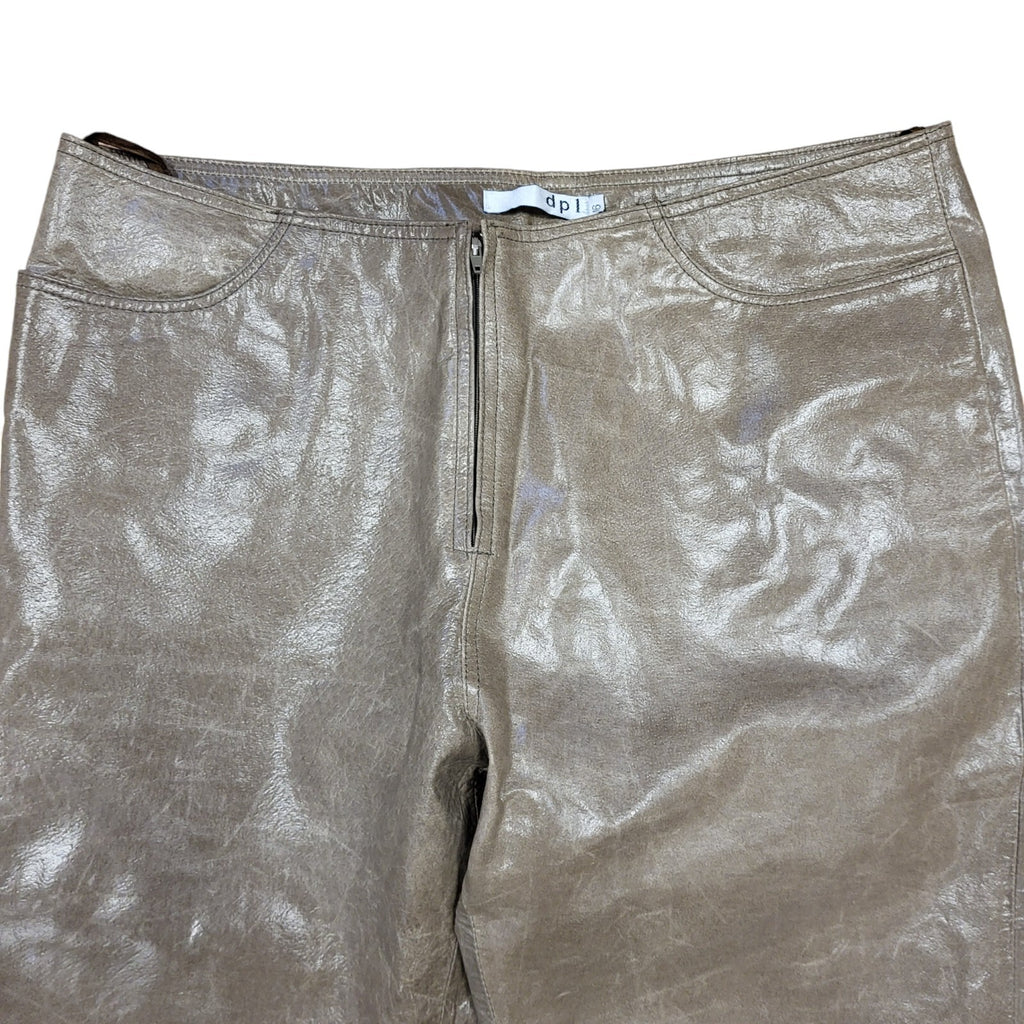 DPL Vintage 90s Brown Wide Leg Leather Trousers Uk Women's Size 16 W32 L31