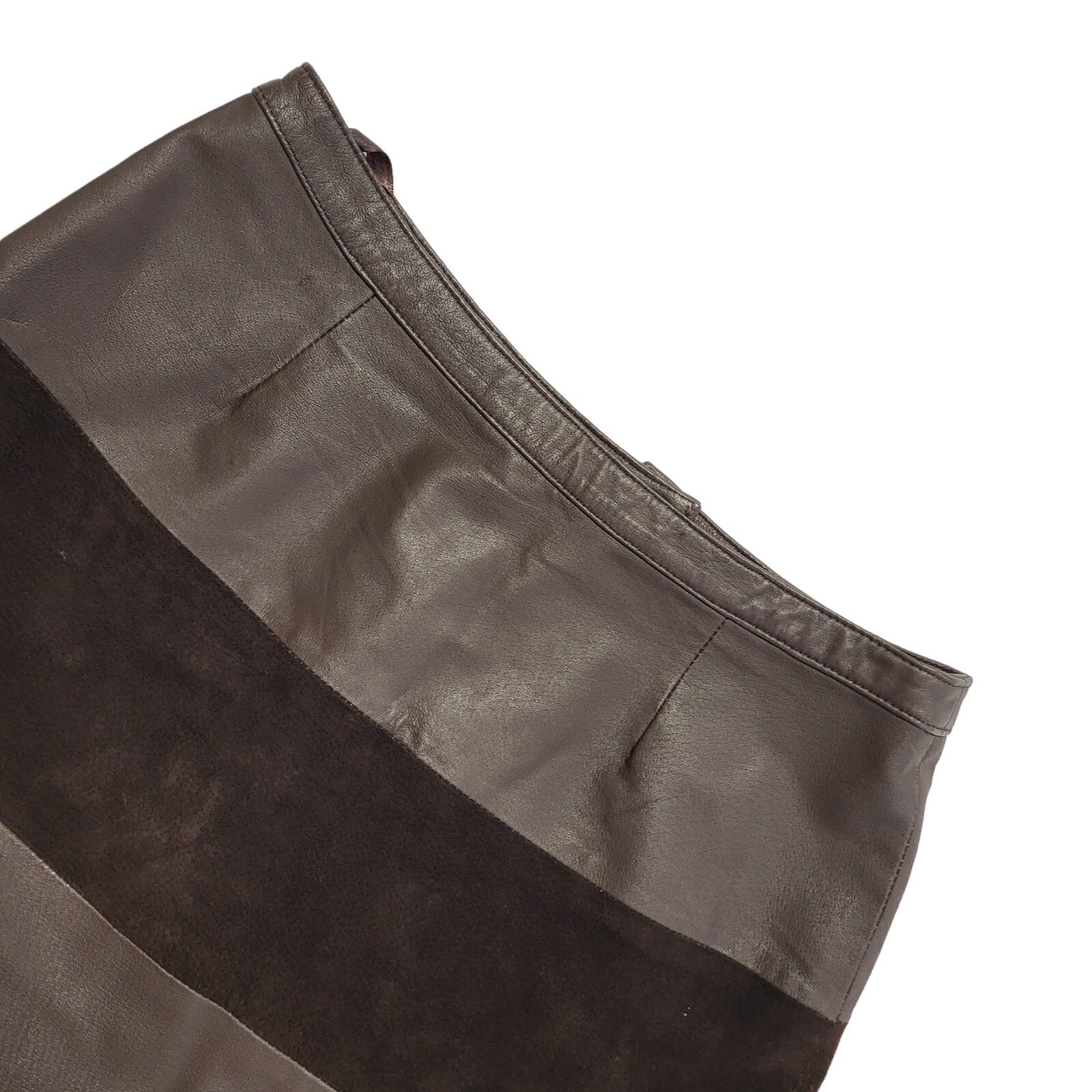 The Outer Edge Vintage 90's Brown Short Leather Skirt Uk Women's Size 14 W32