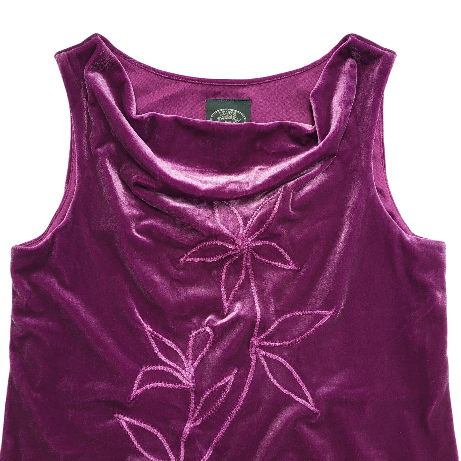 Laura Ashley Vintage 90's Purple Velour Floral Cowl Neck Top Womens UK Size M