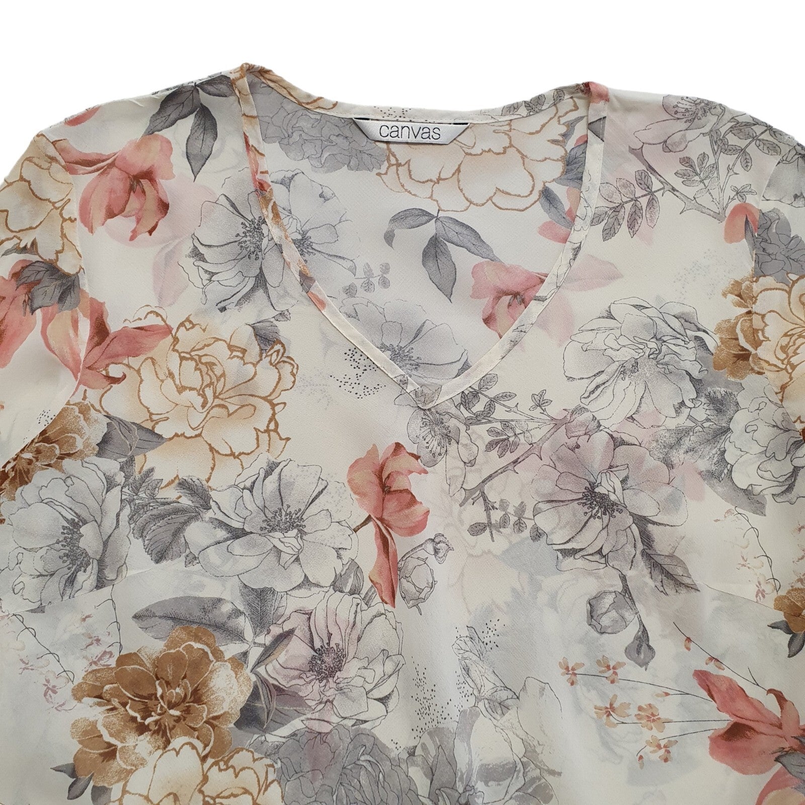 Canvas Vintage 90's Cream Floral V-Neck Long Sleeve Top Womens UK Size 14