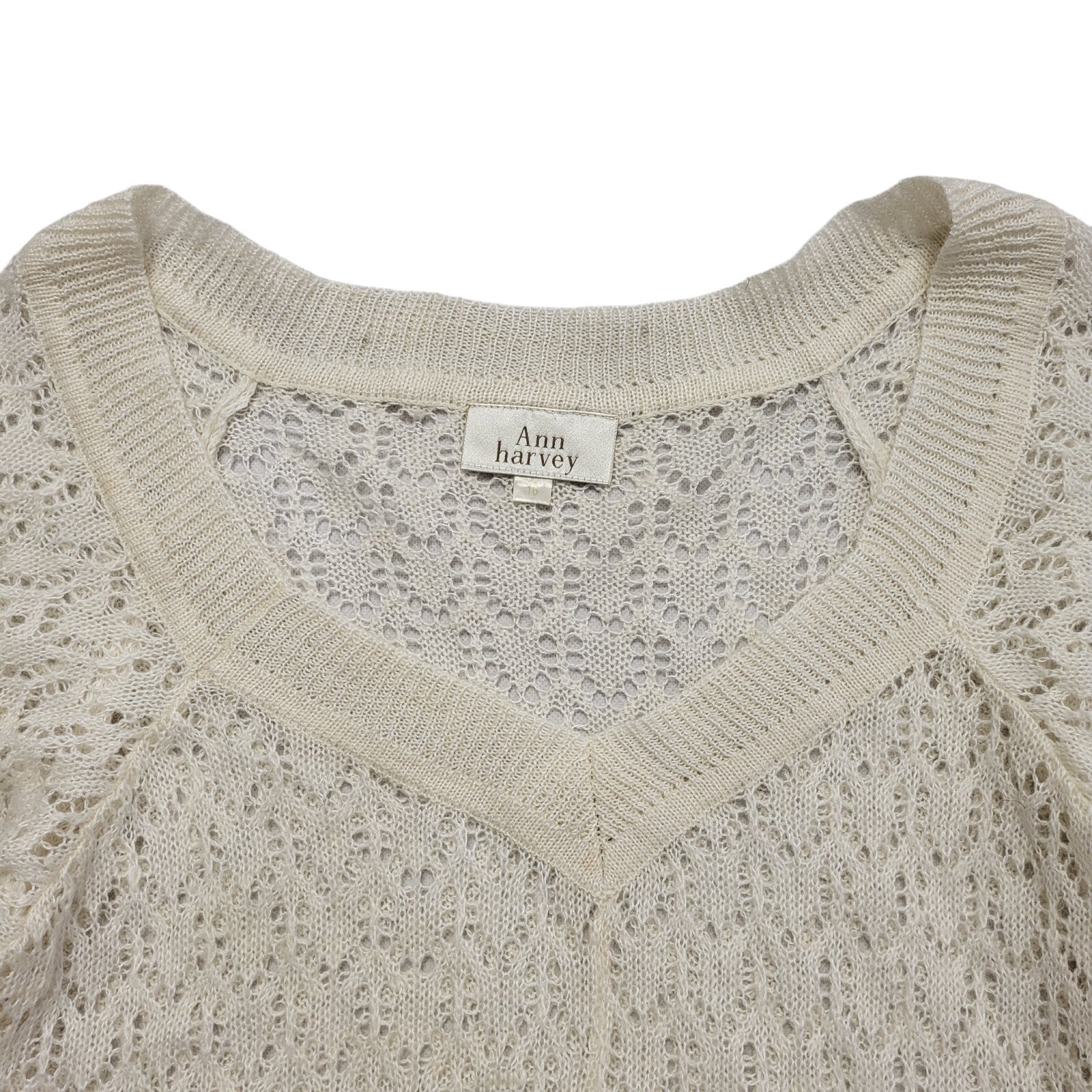 Ann Harvey Vintage 90s Cream Lace Short Sleeve Top Uk Women's Size 16