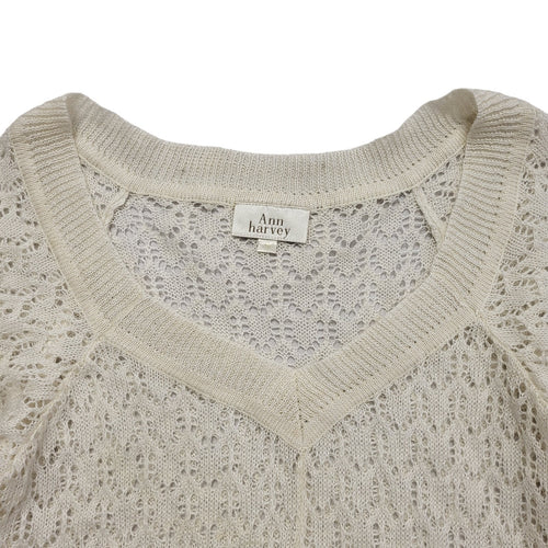 Ann Harvey Vintage 90s Cream Lace Short Sleeve Top Uk Women's Size 16