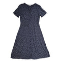 M & S Vintage Dress 90's Navy A-Line Buttoned Midi Dress Womens Uk 14
