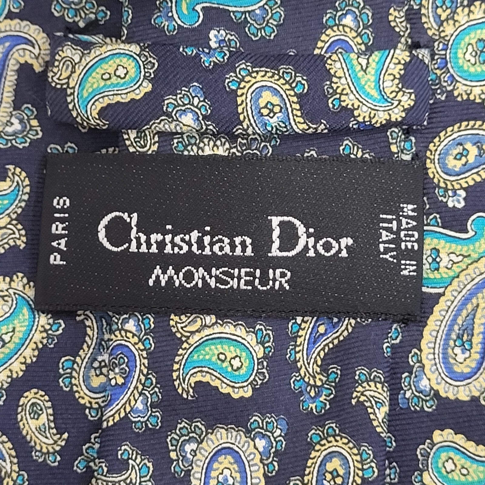 Christian Dior Vintage 80s Blue Paisley Silk Neck Tie Uk Men's Size 56"