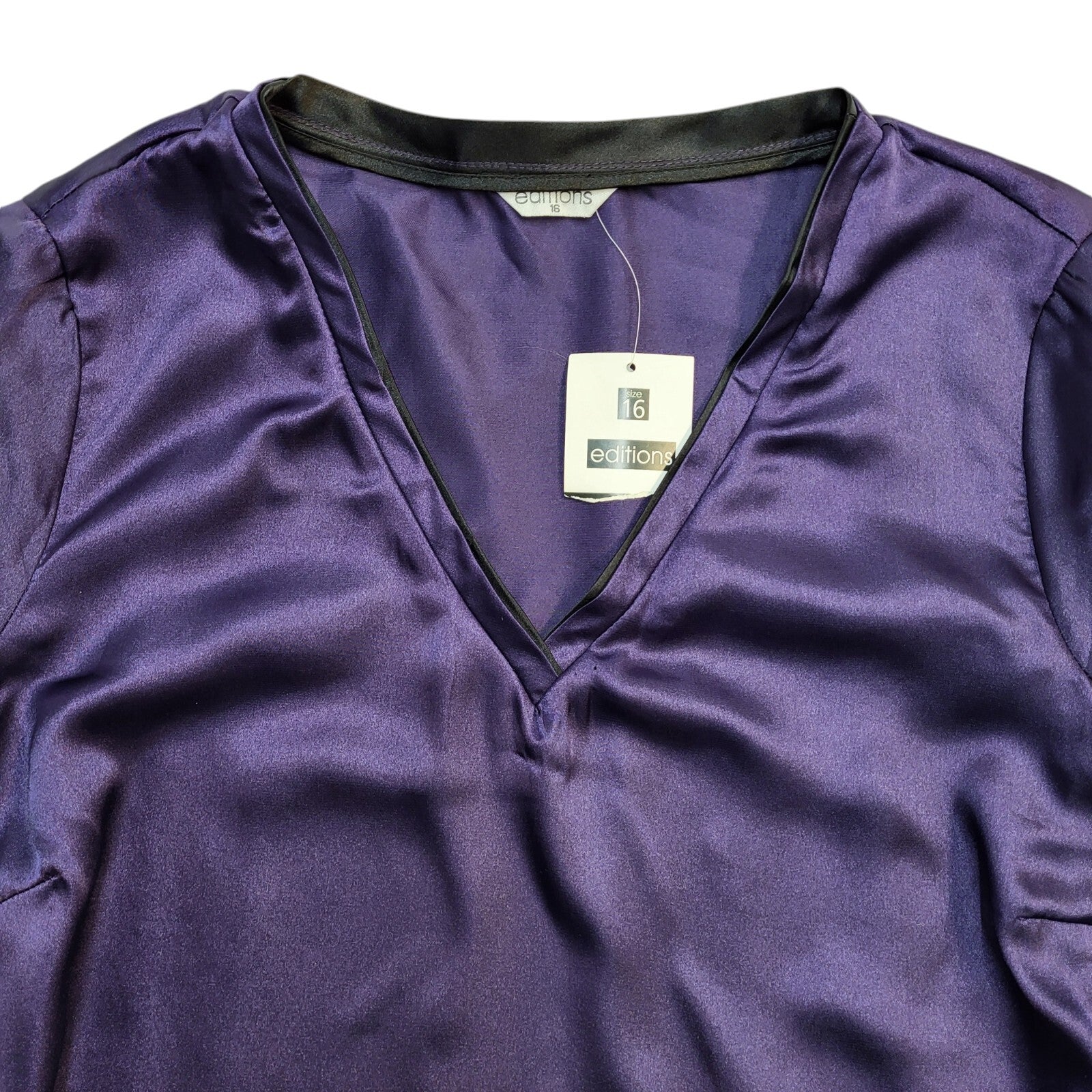 Editions Vintage Y2K V-Neck Purple Satin Long Sleeve Top BNWT Women's UK 16