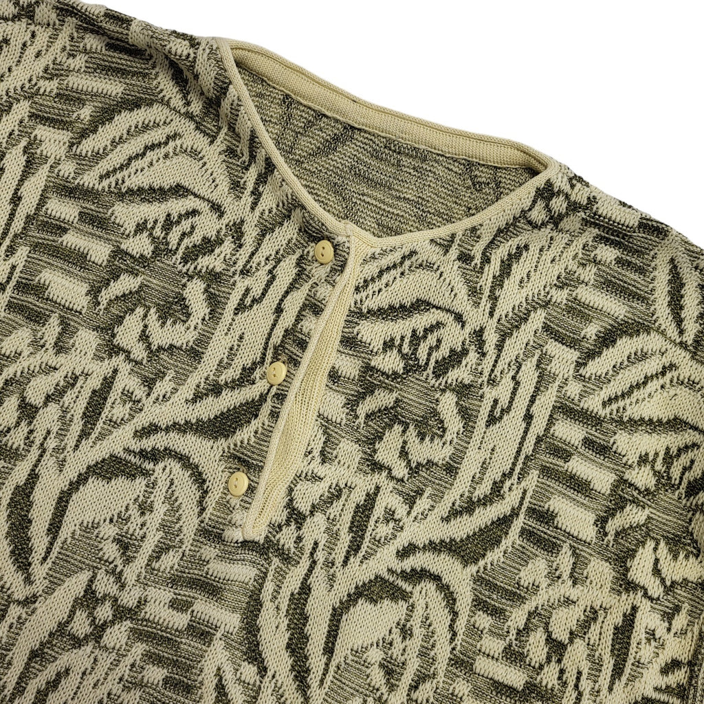 Vintage 90's Khaki Green Patterned 1/4 Button Jumper UK Womens Size XL