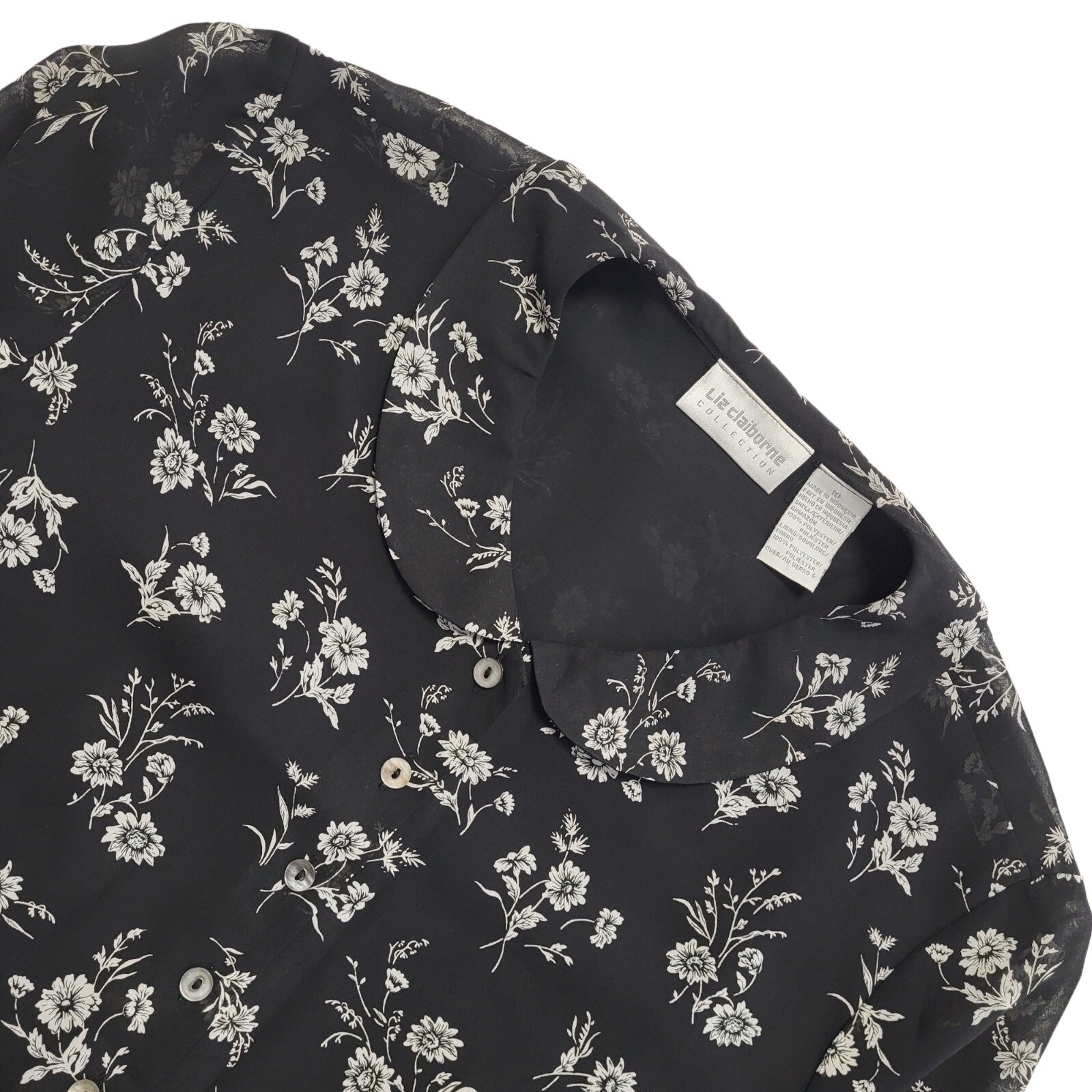 Liz Claiborne Vintage 90's Black & White Floral Blouse Womens UK Size 10