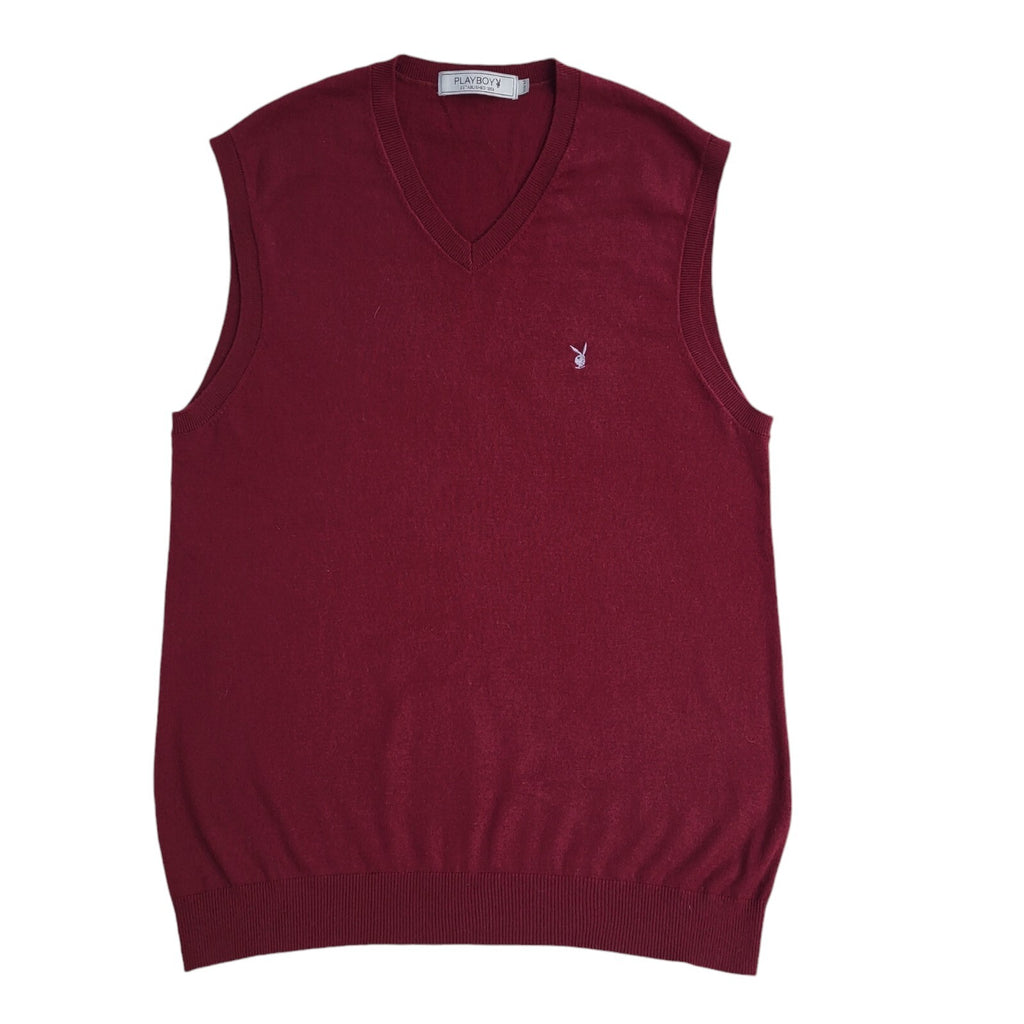 Playboy Burgundy V-Neck Sleeveless Jumper Vest Men's UK Size M