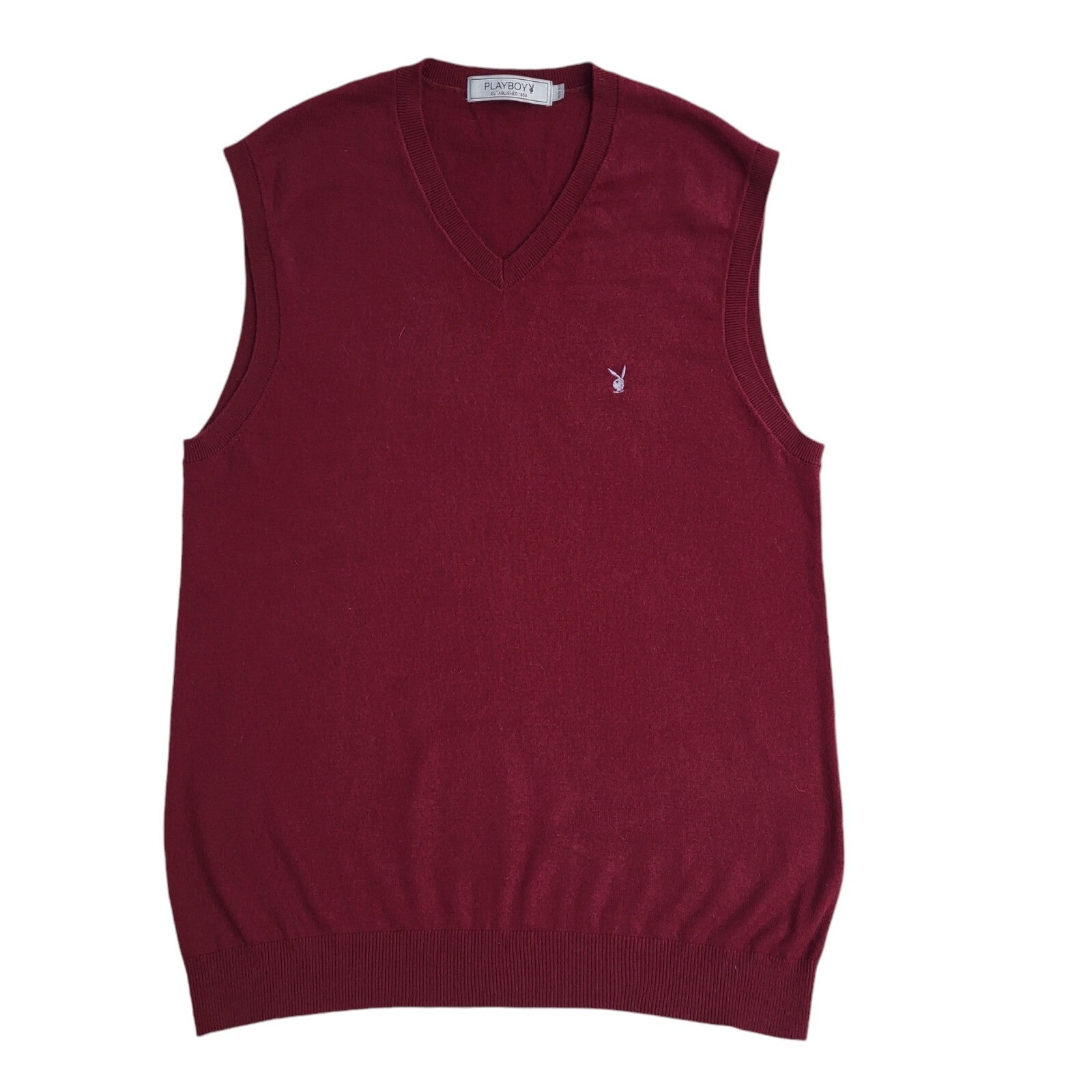 Playboy Burgundy V-Neck Sleeveless Jumper Vest Men's UK Size M