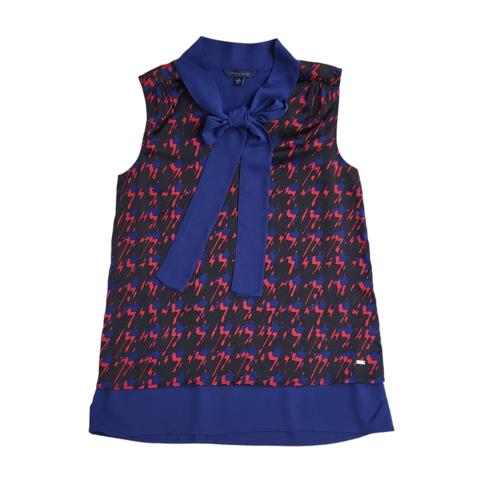 Tommy Hilfiger Blue, Black & Red Sleeveless Tie Neck Top Women's UK Size XS