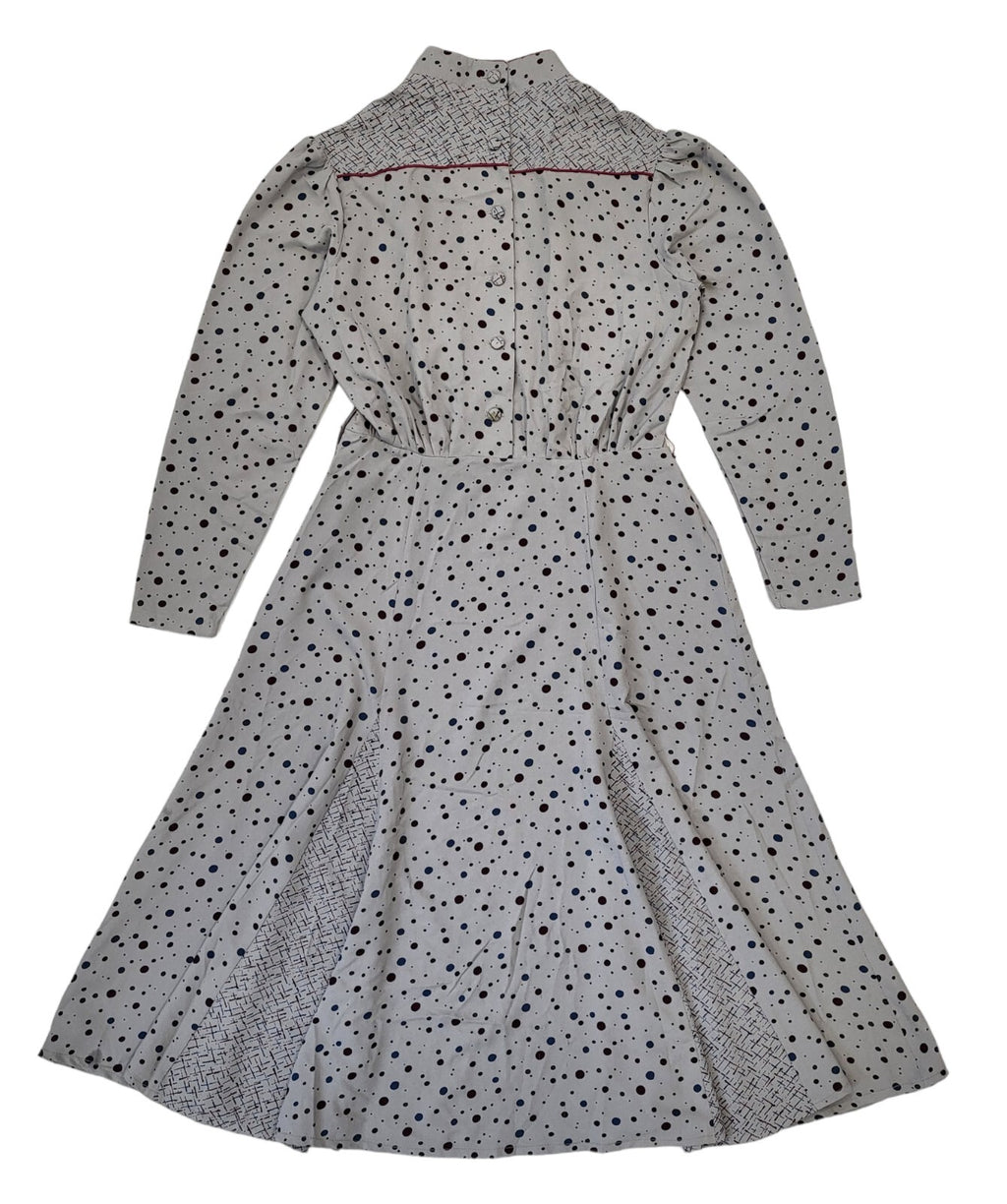 Fiona Dresses 70s Vintage Grey & Burgundy Dotty Dress Women's Size 12