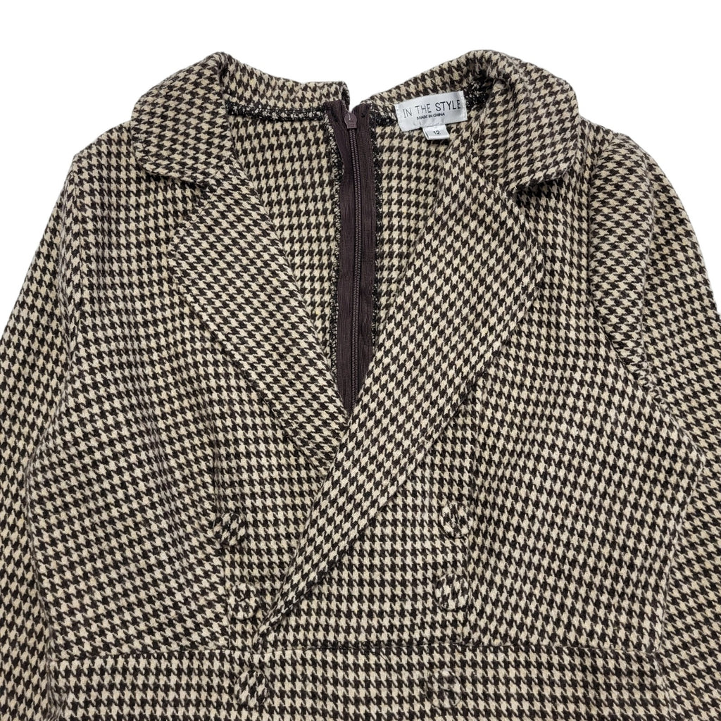 In The Style Vintage 90s Brown Check Zipped Coat Women's Size 12