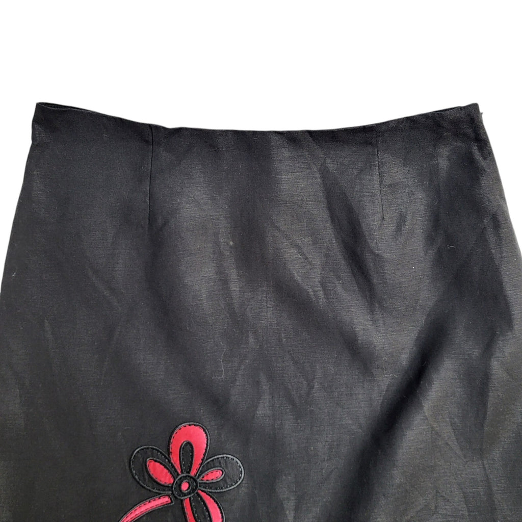 Klass Collection 90's Black A-Line Floral Midi Skirt BNWT Women's Size 14 W32