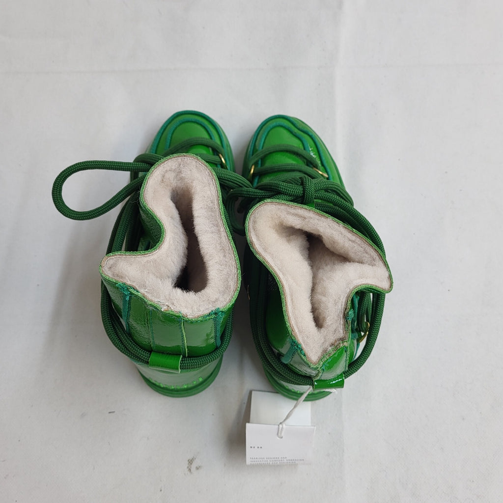 Inuikii Green Lace-up Leather Sheepskin Lined Boots Uk Women's Size 4 Bnwob