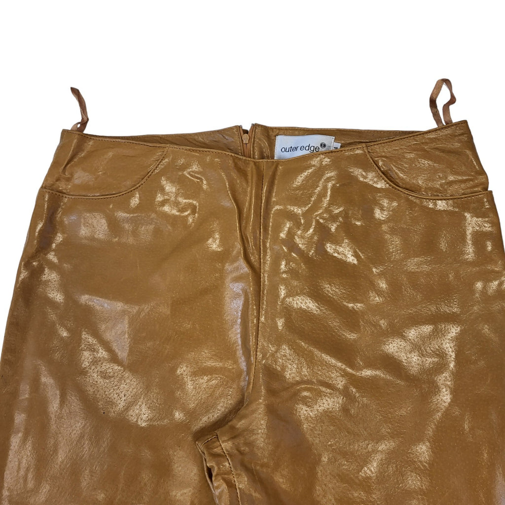 Outer Edge Y2K Vintage Bootcut Brown Leather Trousers Women's Size 14 W32 L32