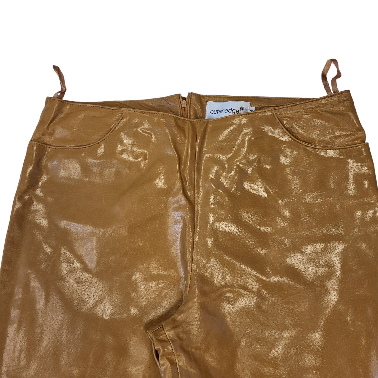 Outer Edge Y2K Vintage Bootcut Brown Leather Trousers Women's Size 14 W32 L32