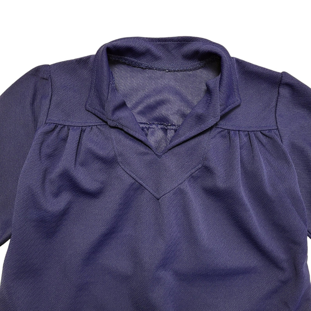 70s Vintage Blue Collared Short Sleeve Shift Dress Women's 14