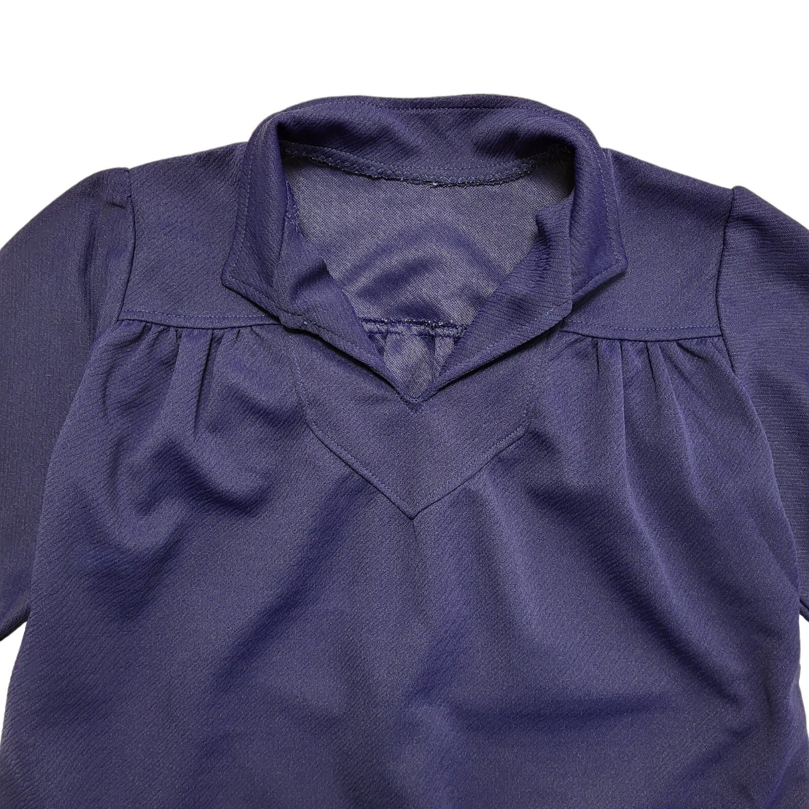 70s Vintage Blue Collared Short Sleeve Shift Dress Women's 14