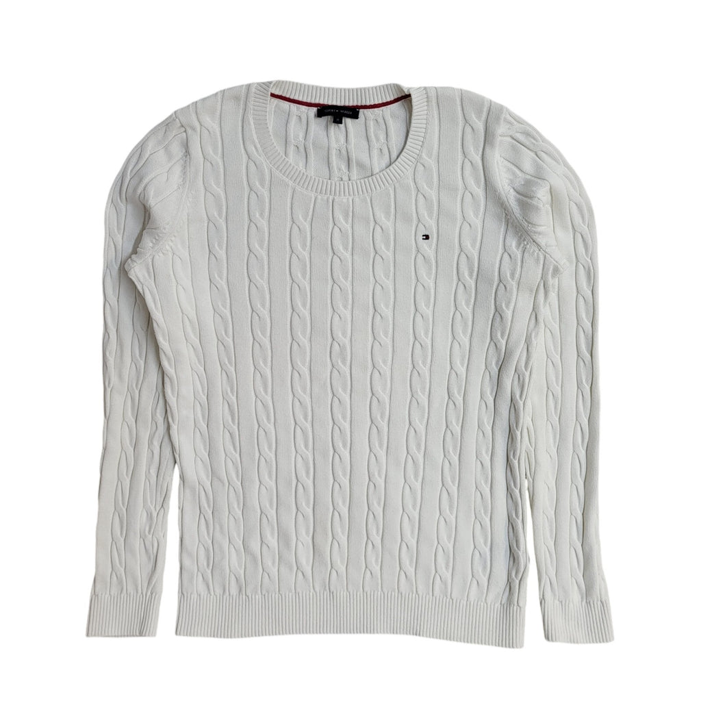 Tommy Hilfiger Y2K White Cable Knit Jumper UK Women's Size M