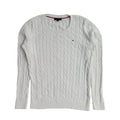 Tommy Hilfiger Y2K White Cable Knit Jumper UK Women's Size M