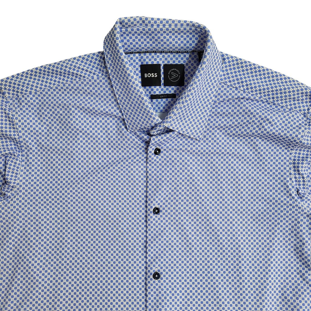Hugo Boss Blue & White Slim Fit Abstract Long Sleeve Shirt UK Men's Size M