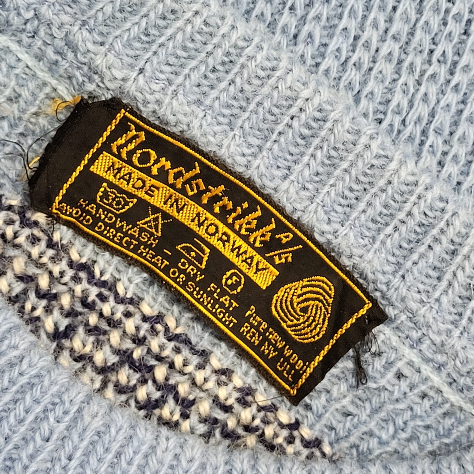 Vintage 80's Blue Geometric Nordic Norway Wool Jumper Uk Women's Size Small