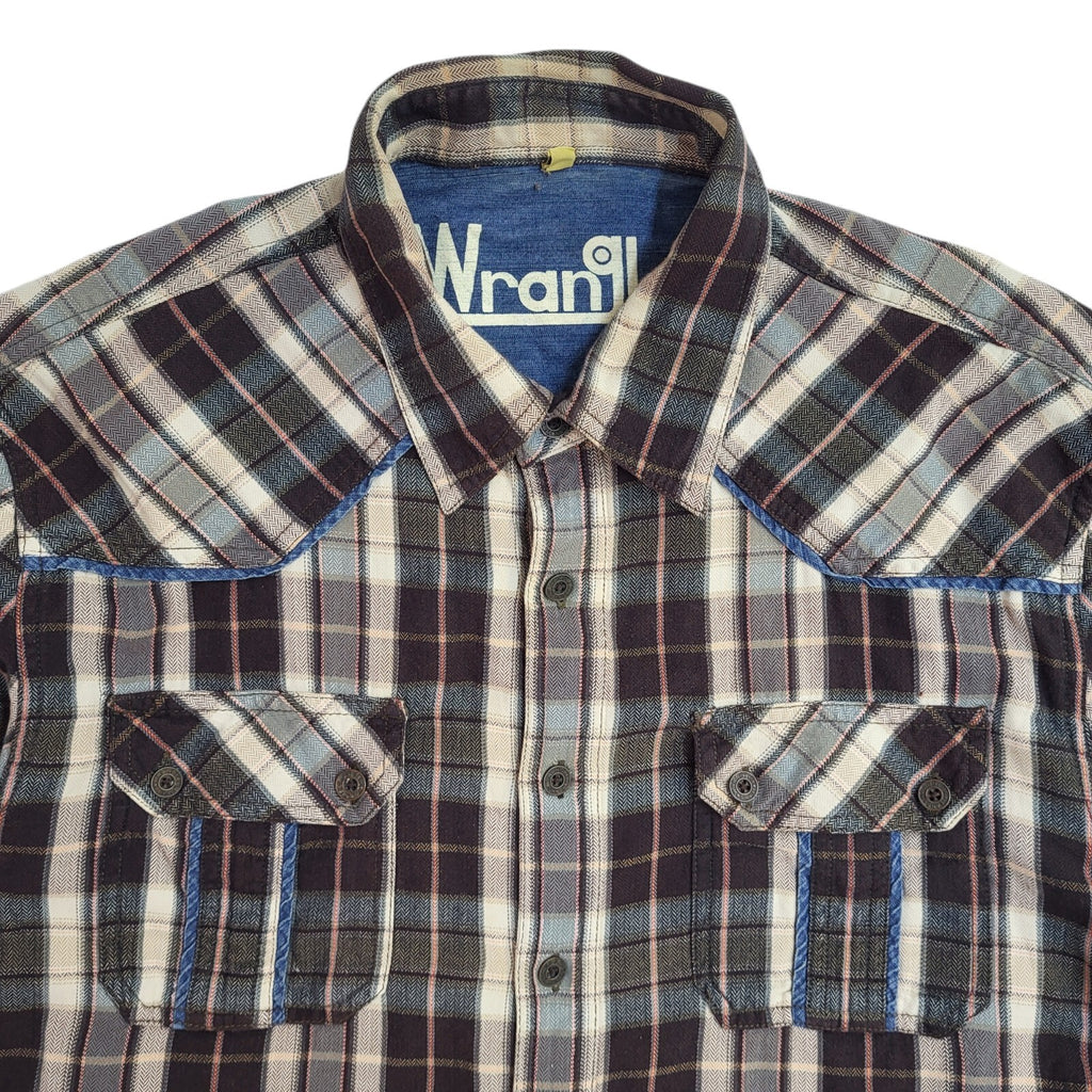 Wrangler 90s Brown & Beige Check Long Sleeve Shirt Uk Men's Size XL